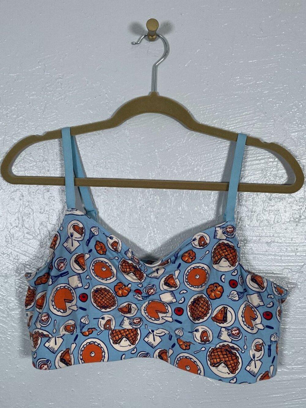 Duluth Trading Women L Free Range Organic Cotton Bralette Pie Print Apple